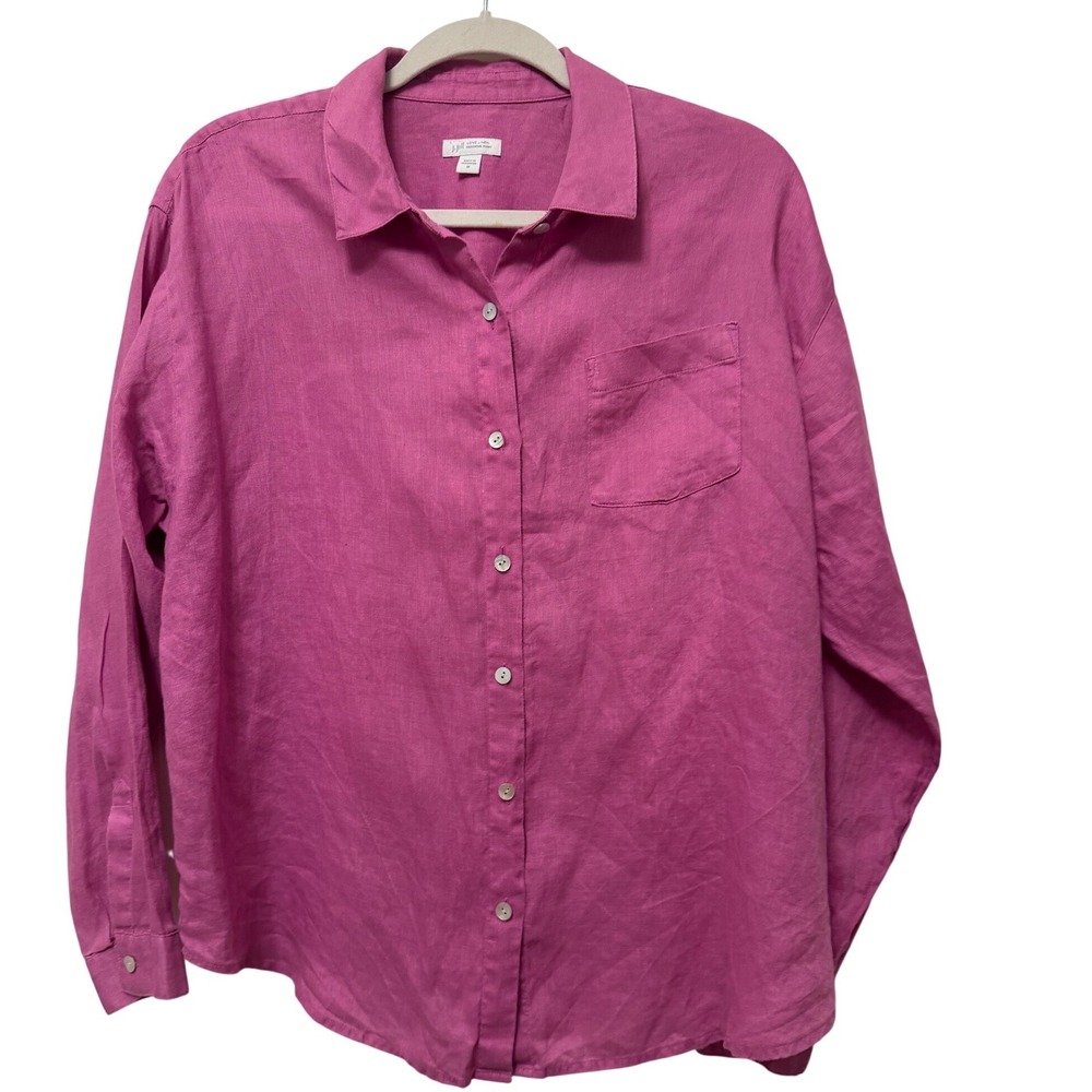 J. Jill Love Linen Essential Shirt Magenta Pink Button Down Long Sleeve Medium
